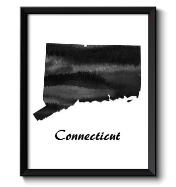 INSTANT DOWNLOAD Connecticut Map State Watercolor Painting Poster Print USA United States Abstract Landscape Art Black White Grey