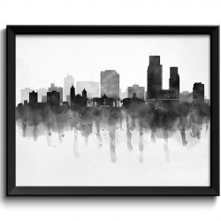 INSTANT DOWNLOAD Corpus Christi Skyline Texas USA United States Cityscape Art Print Poster Black White Grey Watercolor Painting