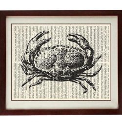 INSTANT DOWNLOAD Crab Vintage Style Ocean Nautical Print Crab Art Print Book Page Dictionary Old Printable Beach Sea Wall Decor Bathroom