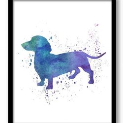 INSTANT DOWNLOAD Dachshund Dog Watercolor Art Painting Print Poster Dog Art Painting Dog Breeds Home Decor Wall Art Pink Blue Purple Green