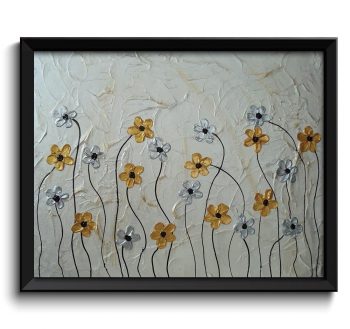 INSTANT DOWNLOAD Daisy Art Painting Fine Art Print Daisies Flower Painting Silver Gold White Grey Wall Decor Bedroom Bathroom Living Room