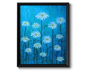 INSTANT DOWNLOAD Daisy Art Painting Fine Art Print Daisies Flower Painting Turquoise Blue White Wall Decor Bedroom Bathroom Living Room