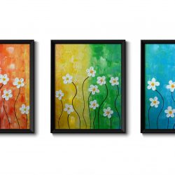 INSTANT DOWNLOAD Daisy Painting Fine Art Set of 3 Prints Daisies Flower Rainbow White Colorful Wall Decor Bedroom Bathroom Living Room