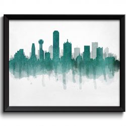 INSTANT DOWNLOAD Dallas Green Teal Skyline Texas USA United States Cityscape Art Print Poster Watercolor Painting