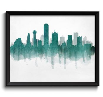 INSTANT DOWNLOAD Dallas Green Teal Skyline Texas USA United States Cityscape Art Print Poster Watercolor Painting