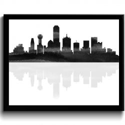 INSTANT DOWNLOAD Dallas Skyline Texas City Black White Grey Gray Watercolor Cityscape Poster Print Modern Abstract Landscape Art Painting