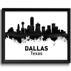 INSTANT DOWNLOAD Dallas Skyline Texas City Black White Grey Watercolor Cityscape Poster Print Modern Abstract Landscape Art Painting