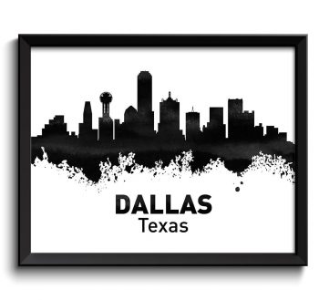 INSTANT DOWNLOAD Dallas Skyline Texas City Black White Grey Watercolor Cityscape Poster Print Modern Abstract Landscape Art Painting