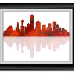 INSTANT DOWNLOAD Dallas Skyline Texas City Red Black Watercolor Cityscape Poster Print Modern Abstract Landscape Art Painting