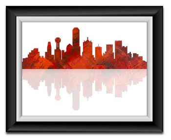 INSTANT DOWNLOAD Dallas Skyline Texas City Red Black Watercolor Cityscape Poster Print Modern Abstract Landscape Art Painting