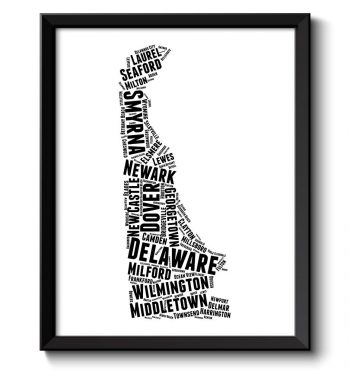 INSTANT DOWNLOAD Delaware Map State Text Words Watercolor Poster Print Black White USA United States Modern Abstract Landscape Art Painting