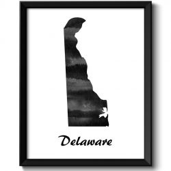 INSTANT DOWNLOAD Delaware Map State Watercolor Painting Poster Print USA United States Abstract Landscape Art Black White Grey