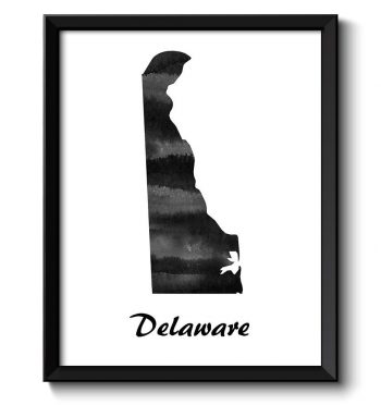 INSTANT DOWNLOAD Delaware Map State Watercolor Painting Poster Print USA United States Abstract Landscape Art Black White Grey