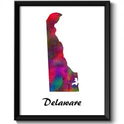 INSTANT DOWNLOAD Delaware Map State Watercolor Painting Poster Print USA United States Abstract Landscape Art Colorful Rainbow