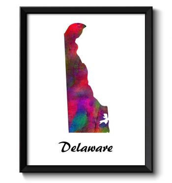 INSTANT DOWNLOAD Delaware Map State Watercolor Painting Poster Print USA United States Abstract Landscape Art Colorful Rainbow