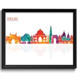 INSTANT DOWNLOAD Delhi Skyline Green Blue Teal Purple Peach City Colorful Cityscape Poster Print India Abstract Landscape Art Painting