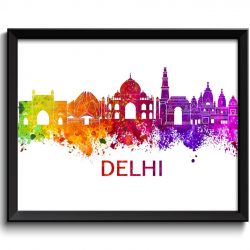 INSTANT DOWNLOAD Delhi Skyline Watercolor Art Poster Print Wall Decor Delhi Wall Art Painting City Home Decor Pink Purple Red Yellow Green