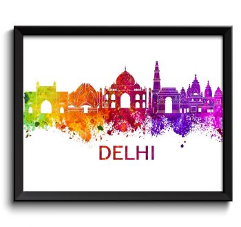 INSTANT DOWNLOAD Delhi Skyline Watercolor Art Poster Print Wall Decor Delhi Wall Art Painting City Home Decor Pink Purple Red Yellow Green