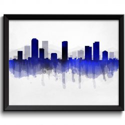 INSTANT DOWNLOAD Denver Navy Blue Black Skyline Colorado USA United States Cityscape Art Print Poster Watercolor Painting