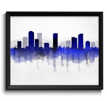 INSTANT DOWNLOAD Denver Navy Blue Black Skyline Colorado USA United States Cityscape Art Print Poster Watercolor Painting