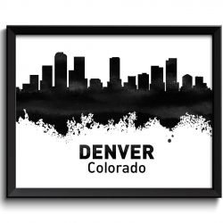 INSTANT DOWNLOAD Denver Skyline Colorado City Black White Grey Watercolor Cityscape Poster Print Modern Abstract Landscape Art Painting