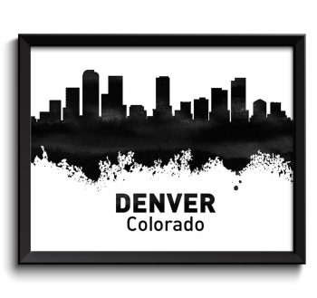 INSTANT DOWNLOAD Denver Skyline Colorado City Black White Grey Watercolor Cityscape Poster Print Modern Abstract Landscape Art Painting