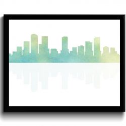 INSTANT DOWNLOAD Denver Skyline Colorado City Pale Blue Green Beige Watercolor Cityscape Poster Print Abstract Landscape Art Painting