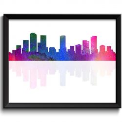 INSTANT DOWNLOAD Denver Skyline Colorado City Rainbow Pink Blue Green Red Watercolor Cityscape Poster Print Abstract Landscape Art Painting