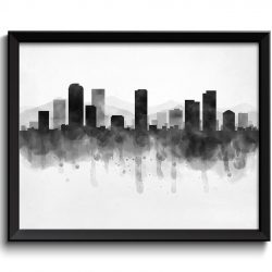 INSTANT DOWNLOAD Denver Skyline Colorado USA United States Cityscape Art Print Poster Black White Grey Watercolor Painting