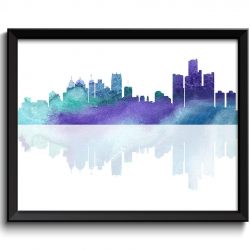 INSTANT DOWNLOAD Detroit Skyline Michigan City Lavender Purple Blue Watercolor Cityscape Poster Print Modern Abstract Landscape Art Painting