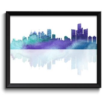 INSTANT DOWNLOAD Detroit Skyline Michigan City Lavender Purple Blue Watercolor Cityscape Poster Print Modern Abstract Landscape Art Painting