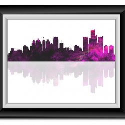 INSTANT DOWNLOAD Detroit Skyline Michigan City Lilac Lavender Purple Watercolor Cityscape Poster Print Abstract Landscape Art Painting