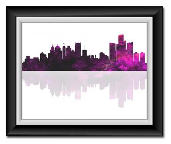 INSTANT DOWNLOAD Detroit Skyline Michigan City Lilac Lavender Purple Watercolor Cityscape Poster Print Abstract Landscape Art Painting