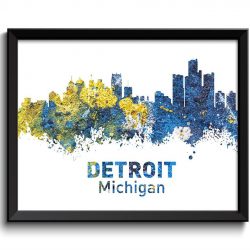 INSTANT DOWNLOAD Detroit Skyline Michigan Colorful Watercolor Cityscape Poster Print Landscape Art Painting Red Purple Pink Yellow Green