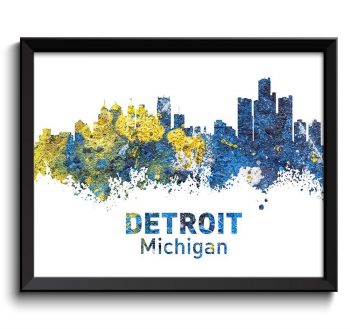 INSTANT DOWNLOAD Detroit Skyline Michigan Colorful Watercolor Cityscape Poster Print Landscape Art Painting Red Purple Pink Yellow Green