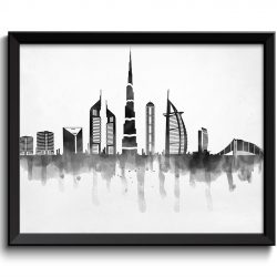 INSTANT DOWNLOAD Dubai Skyline City Black White Grey Cityscape Poster Print United Arab Emirates Modern Abstract Landscape Art Painting