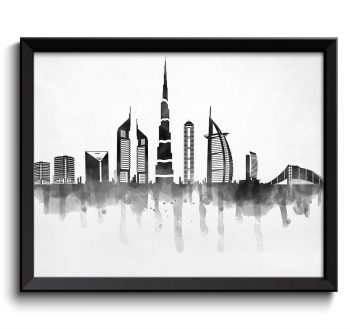 INSTANT DOWNLOAD Dubai Skyline City Black White Grey Cityscape Poster Print United Arab Emirates Modern Abstract Landscape Art Painting