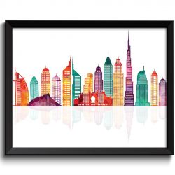 INSTANT DOWNLOAD Dubai Skyline Green Blue Teal Pink Purple Peach United Arab Emirates Cityscape Art Print Poster Landscape Art Painting