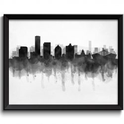 INSTANT DOWNLOAD Durban Skyline South Africa Cityscape Art Print Poster Black White Grey Watercolor Painting