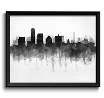 INSTANT DOWNLOAD Durban Skyline South Africa Cityscape Art Print Poster Black White Grey Watercolor Painting