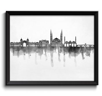 INSTANT DOWNLOAD Edirne Skyline City Black White Grey Cityscape Famous Landmarks Poster Print Turkey Modern Abstract Landscape Art Painting