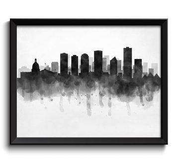 INSTANT DOWNLOAD Edmonton Skyline Alberta Canada Cityscape Art Print Poster Black White Grey Watercolor Painting