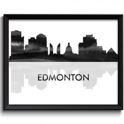 INSTANT DOWNLOAD Edmonton Skyline City Black White Grey Watercolor Painting Cityscape Poster Print Alberta Canada Abstract Landscape Art