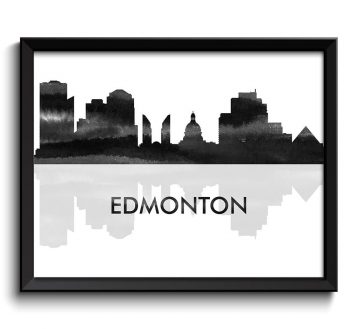 INSTANT DOWNLOAD Edmonton Skyline City Black White Grey Watercolor Painting Cityscape Poster Print Alberta Canada Abstract Landscape Art