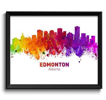 INSTANT DOWNLOAD Edmonton Skyline City Cityscape Canada Colorful Watercolor Poster Print Landscape Art Painting Red Purple Pink Yellow Green