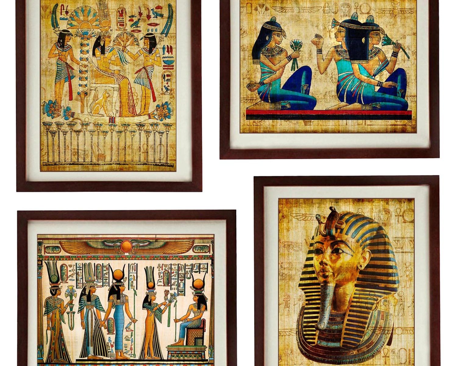 INSTANT DOWNLOAD Egypt Wall Art Prints Set of 4 Parchment Paper Style Old Antique Printable Art Print Egyptian Wall Decor King Tut Queen