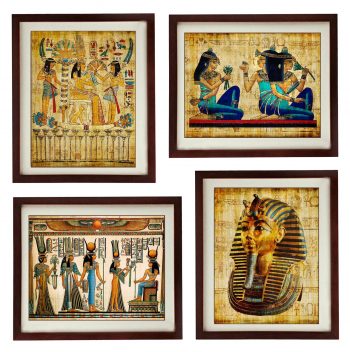 INSTANT DOWNLOAD Egypt Wall Art Prints Set of 4 Parchment Paper Style Old Antique Printable Art Print Egyptian Wall Decor King Tut Queen