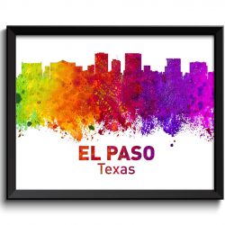 INSTANT DOWNLOAD El Paso Skyline Texas City Colorful Watercolor Cityscape Poster Print Landscape Art Painting Red Purple Pink Yellow Green