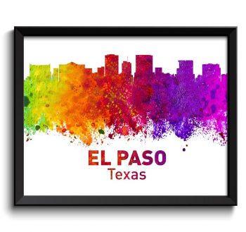 INSTANT DOWNLOAD El Paso Skyline Texas City Colorful Watercolor Cityscape Poster Print Landscape Art Painting Red Purple Pink Yellow Green