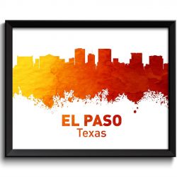 INSTANT DOWNLOAD El Paso Skyline Texas City Red Orange Yellow White Watercolor Cityscape Poster Print Landscape Art Painting Abstract